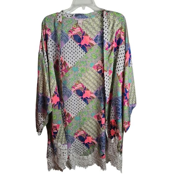 Victoria’s Secret Bali Patchwork Floral Print Lace Hem Open Robe Kimono XS/S - Picture 1 of 6